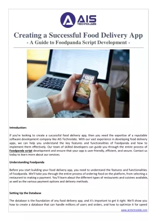 Creating a Successful Food Delivery App A Guide to Foodpanda Script Development