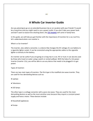 A Whole Car Inverter Guide
