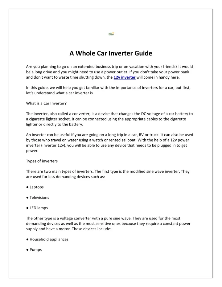 a whole car inverter guide