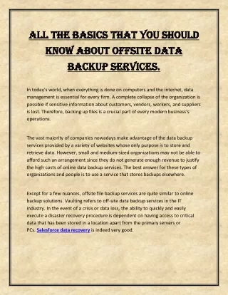 All the basics that you should know about offsite data backup services