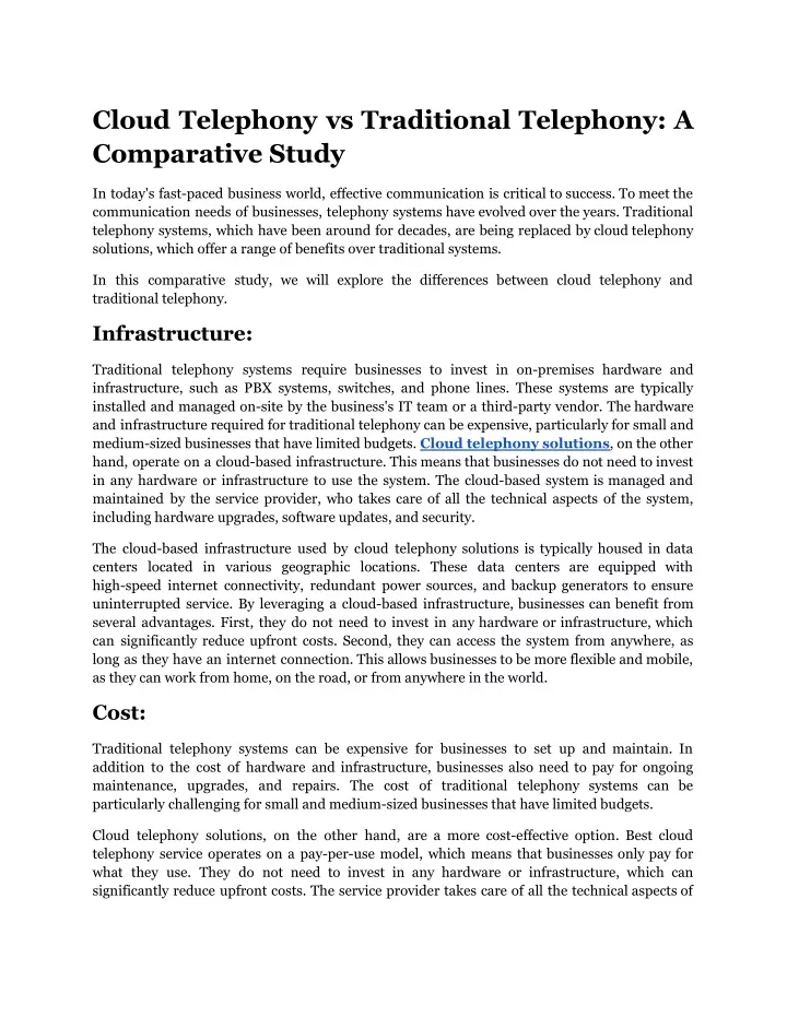 cloud telephony vs traditional telephony