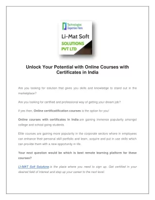 Best Online Certificate Courses In India - LIMAT Softsolutions