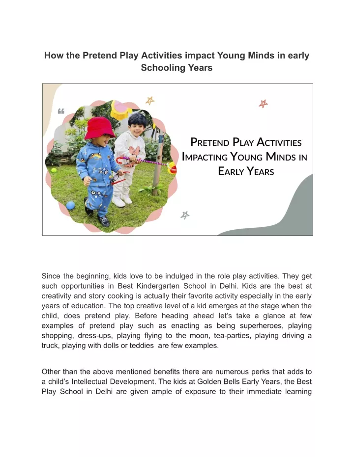 how the pretend play activities impact young