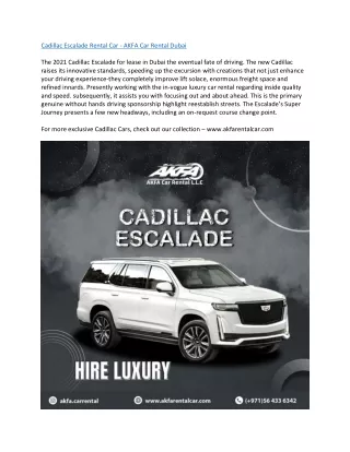 Cadillac Escalade Rental Car - AKFA Car Rental Dubai