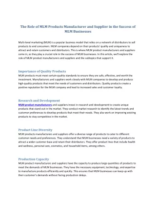 The Role of MLM Products Manufacturer and Supplier in the Success of MLM Businesses
