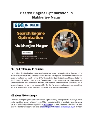 Search Engine Optimization in Mukherjee Nagar
