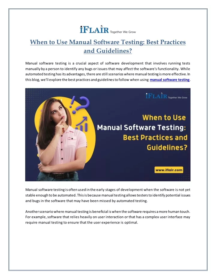 when to use manual software testing best