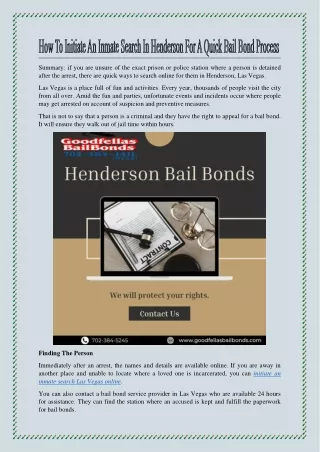 How To Initiate An Inmate Search In Henderson For A Quick Bail Bond Process