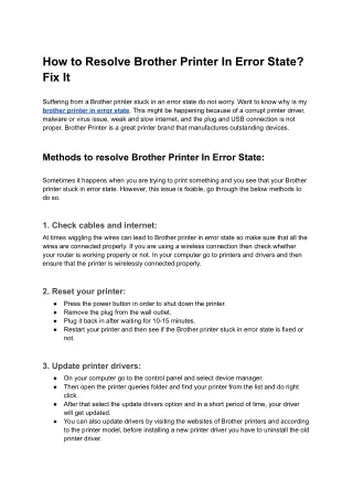 How to Resolve Brother Printer In Error State? Fix It
