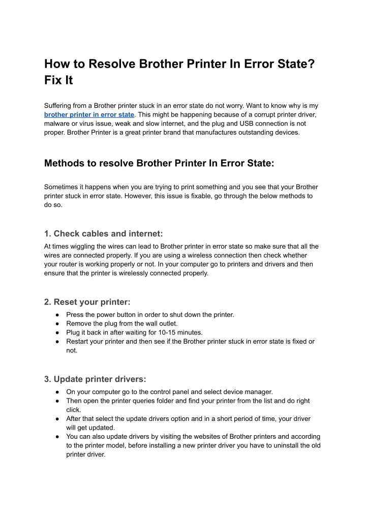 how to resolve brother printer in error state