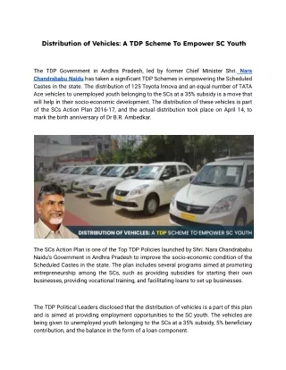 Distribution of Vehicles: A TDP Scheme To Empower SC Youth