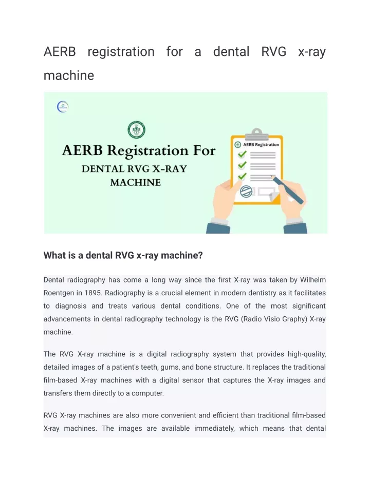 aerb registration for a dental rvg x ray