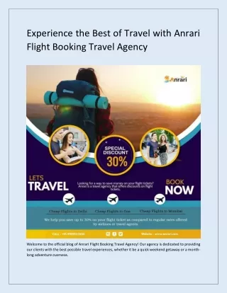 Experience the Best of Travel with Anrari Flight Booking Travel Agency
