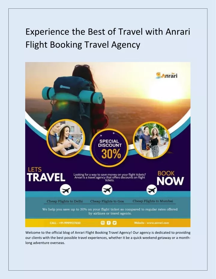 experience the best of travel with anrari flight