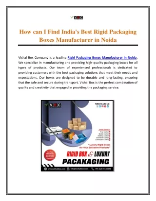 How can I Find India's Best Rigid Packaging Boxes Manufacturer in Noida