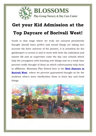 Get your Kid Admission at the Top Daycare of Borivali West