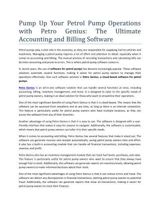 Pump Up Your Petrol Pump Operations with Petro Genius: The Ultimate Accounting a