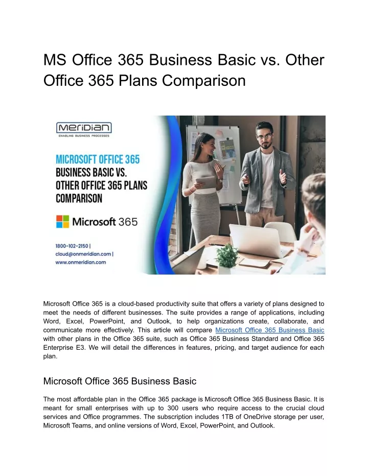 PPT - MS Office 365 Business Basic Vs. Other Office 365 Plans ...