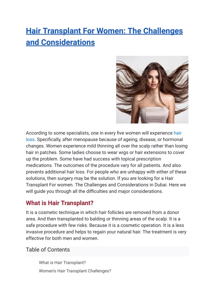 hair transplant for women the challenges