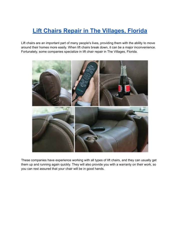 lift chairs repair in the villages florida