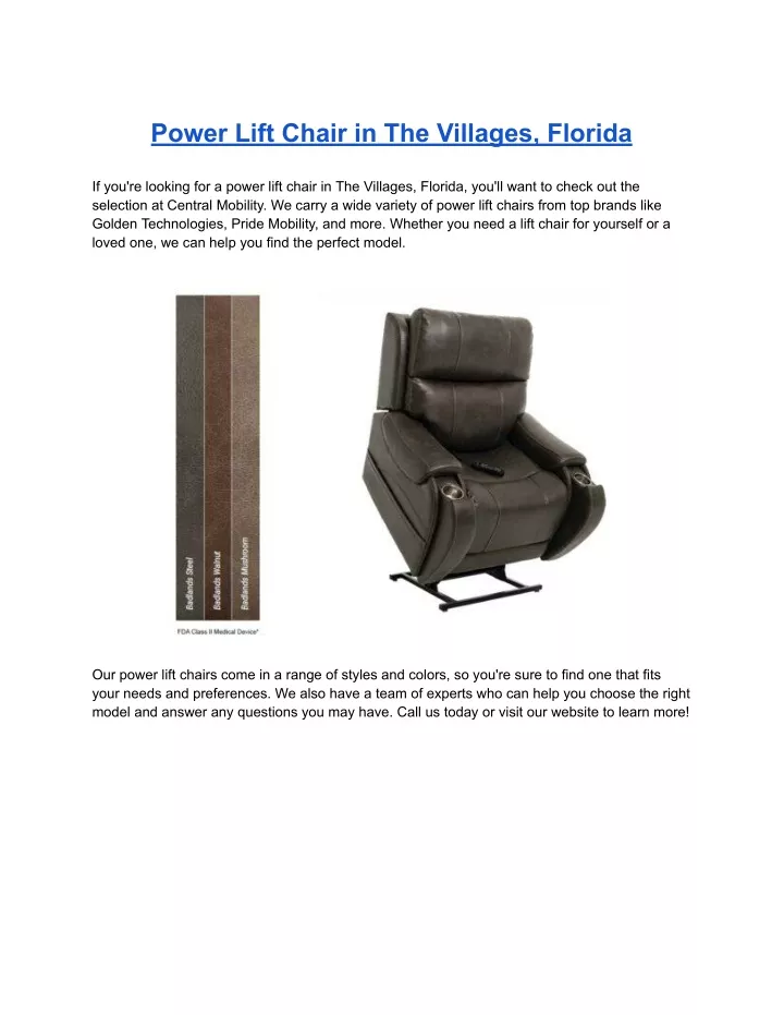 power lift chair in the villages florida