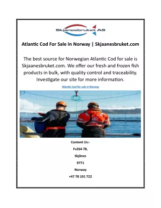 Atlantic Cod For Sale In Norway Skjaanesbruket