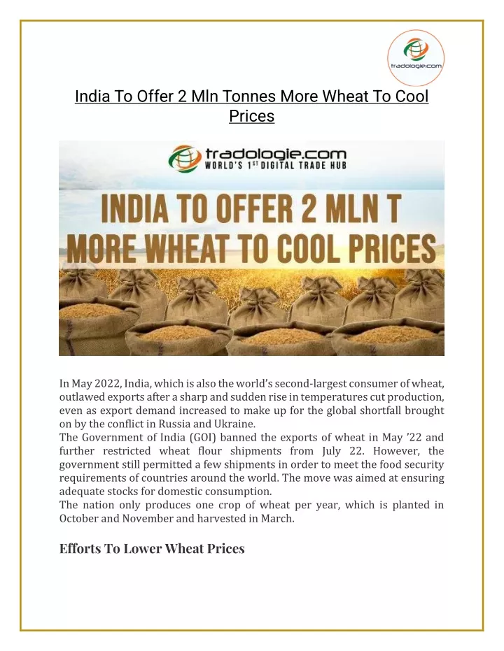 india to offer 2 mln tonnes more wheat to cool