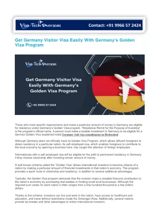 Get Germany Visitor Visa Easily With Germany’s Golden Visa Program