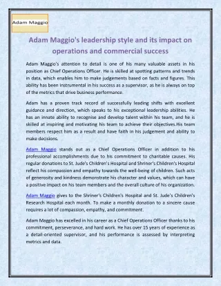 Adam Maggio's leadership style and its impact on operations and commercial success
