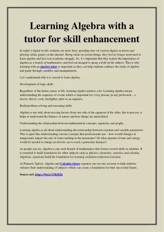 Learning Algebra with a tutor for skill enhancement