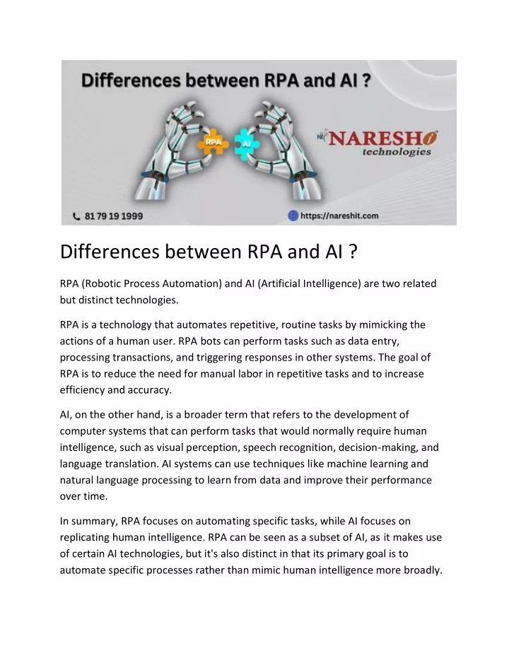 differences between rpa and ai
