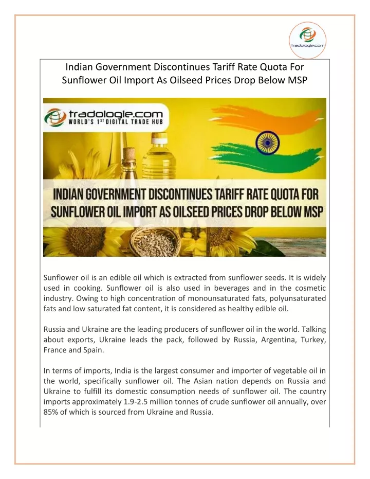 indian government discontinues tariff rate quota