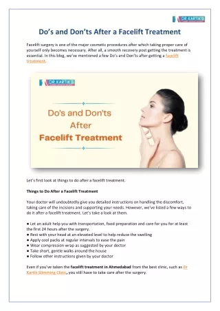 Do’s and Don’ts After a Facelift Treatment