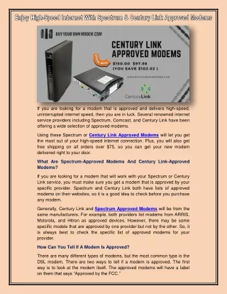 Century Link Approved Modems