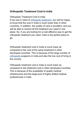 Orthopedic Treatment Cost In India