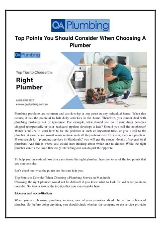 Top Points You Should Consider When Choosing A Plumber