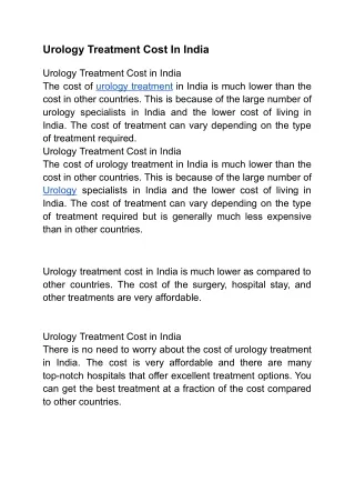 Urology treatment Cost In India