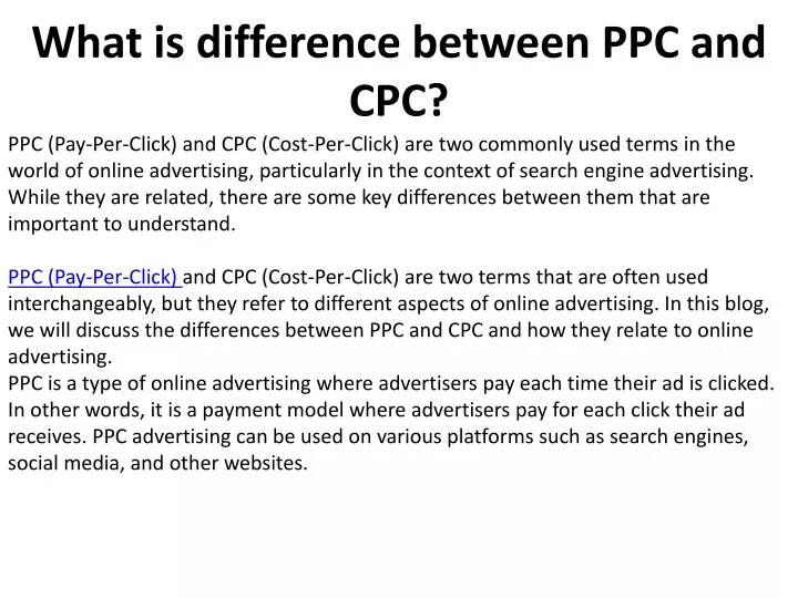what is difference between ppc and cpc