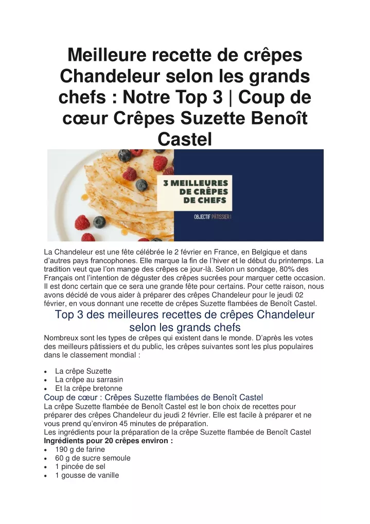 PPT - Meilleure Recette De Crêpes Chandeleur Selon Les Grands Chefs ...