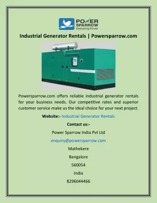 Industrial Generator Rentals  Powersparrow