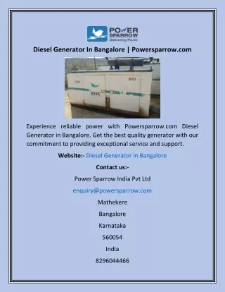 Diesel Generator In Bangalore  Powersparrow