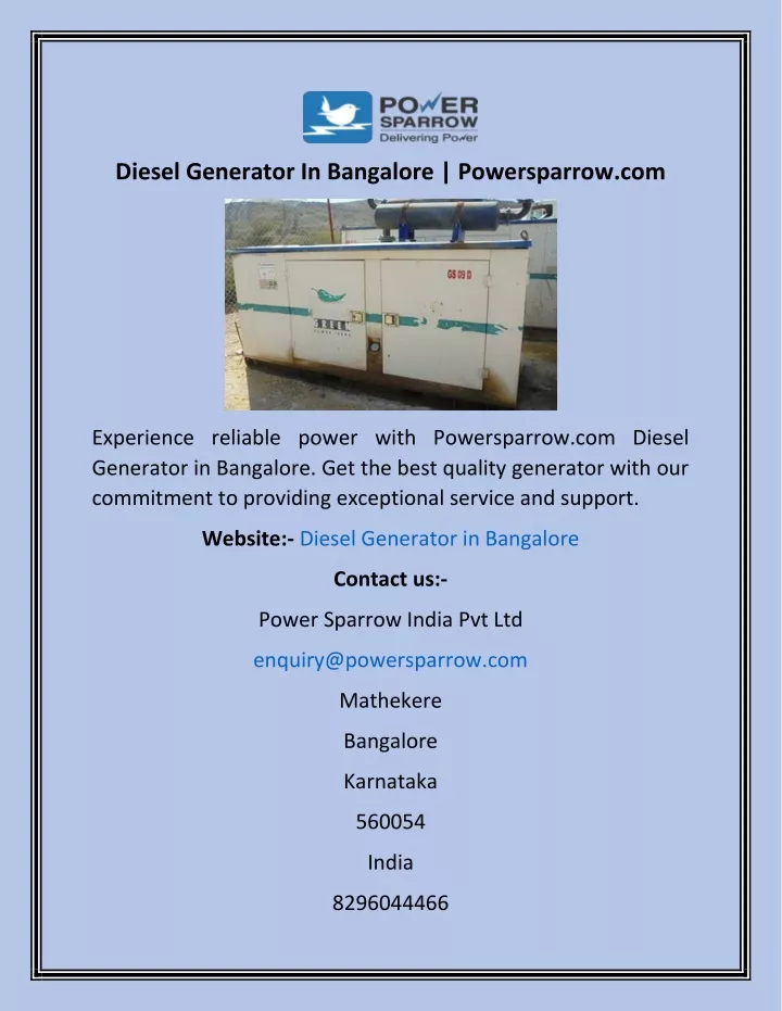 diesel generator in bangalore powersparrow com