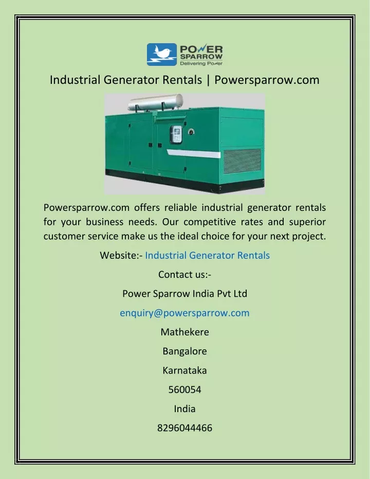 industrial generator rentals powersparrow com
