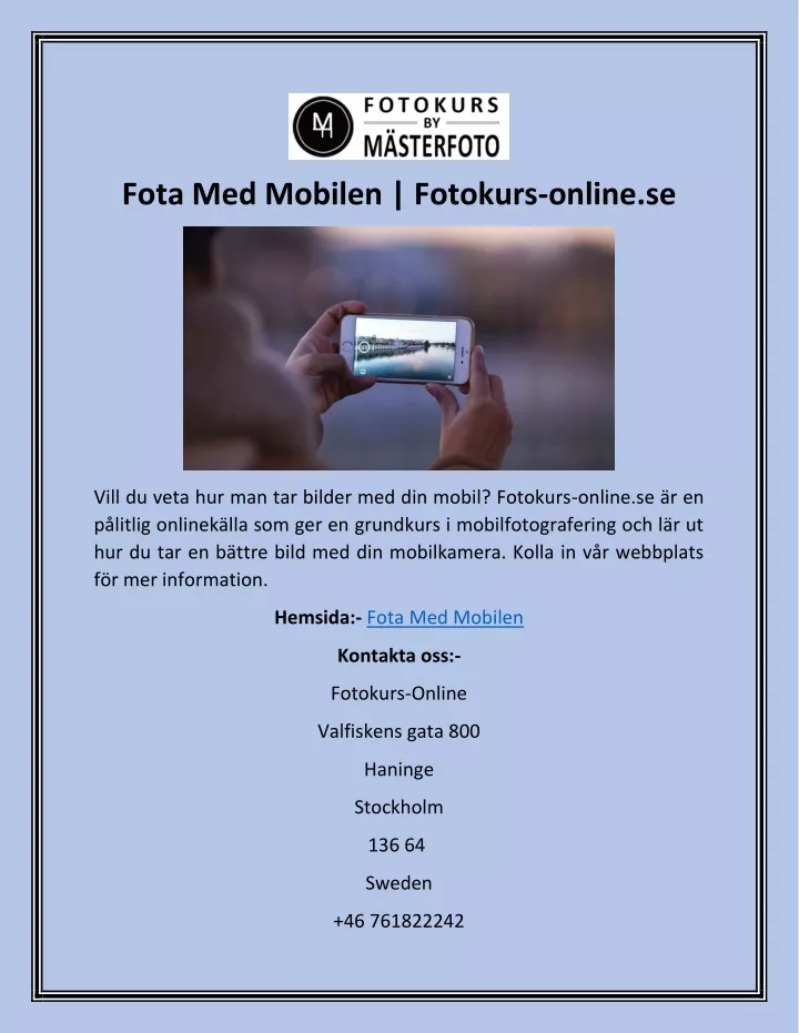 fota med mobilen fotokurs online se