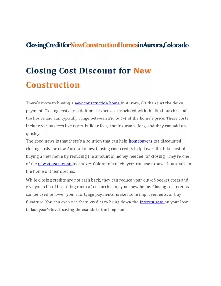 closing cost discount for new construction