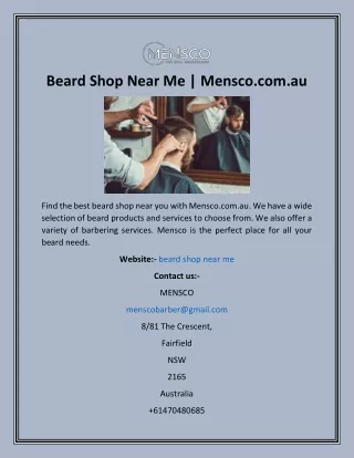 Beard Shop Near Me  Mensco.com