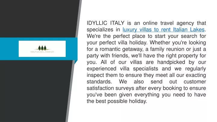 idyllic italy is an online travel agency that