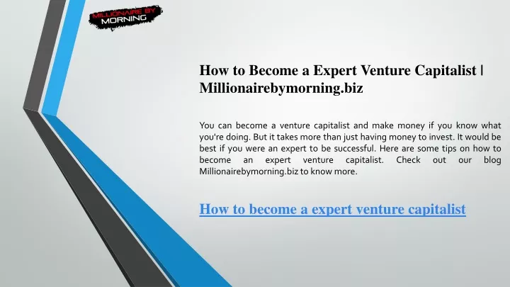 how to become a expert venture capitalist