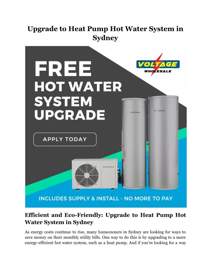 upgrade to heat pump hot water system in sydney