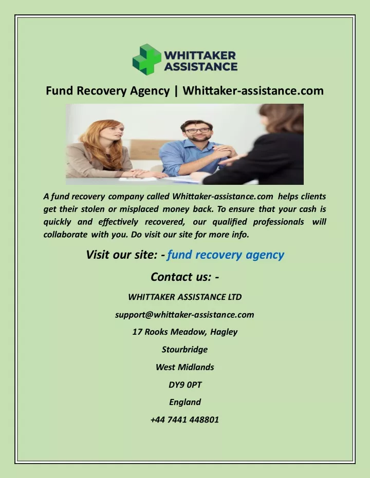 fund recovery agency whittaker assistance com